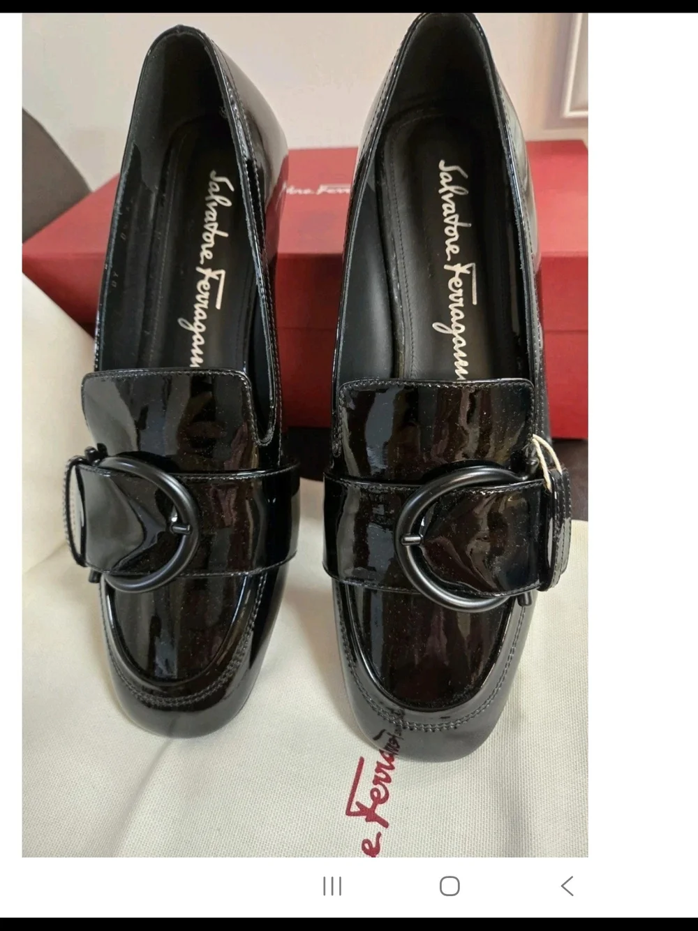 Salvatore Ferragamo Women's Black BONNIE LOAFERS Patent Shiny LEATHER SIZE 8.5 C
